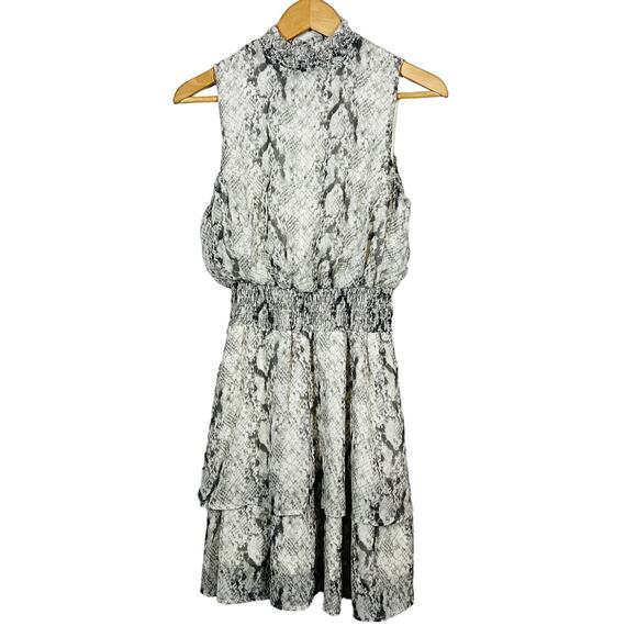 NEW! She + Sky Mock Neck Snake Print Dress Tiered Sleeveless Casual Ruffle - S - Picture 1 of 7